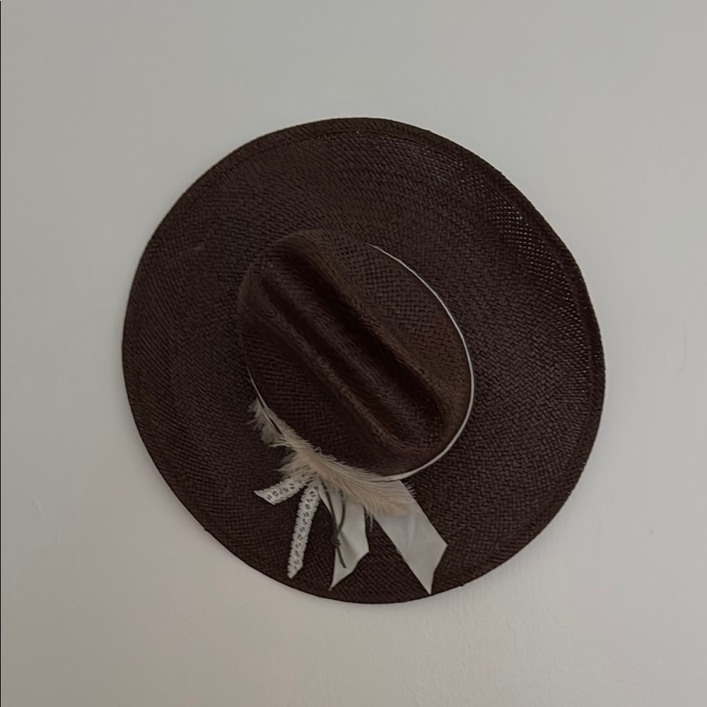 Elegant Brown Straw Hat with Ribbon